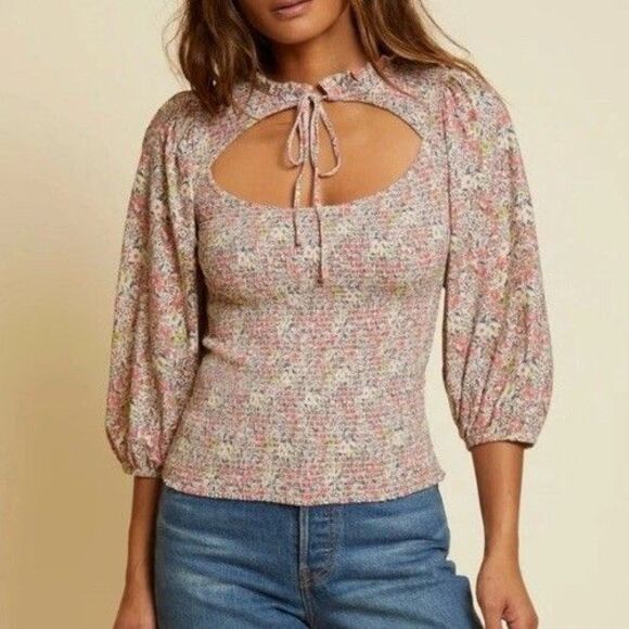Nation LTD Abrielle Tee Superbloom Top Classic Boho Size Medium Pink Floral - Picture 1 of 12